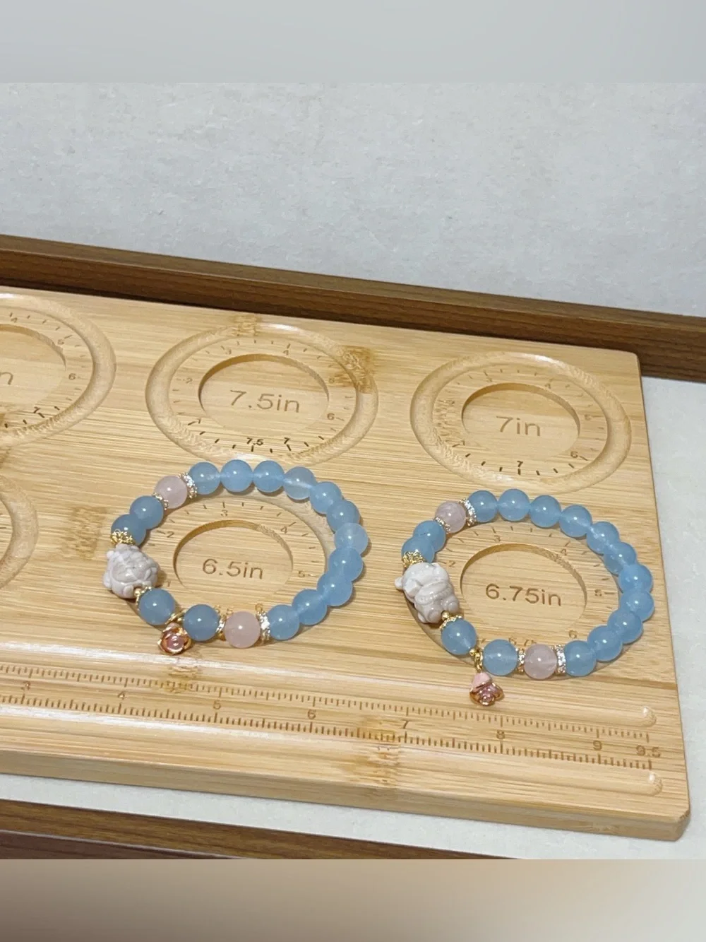 Handmade Blue Chalcedony Bracelet with Cute Alashan Agate stone charm 10mm